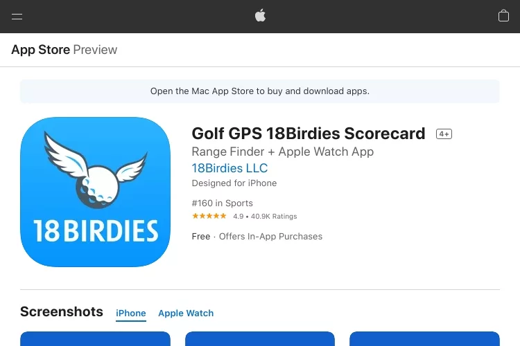 18 Birdies Golf GPS Scorecard